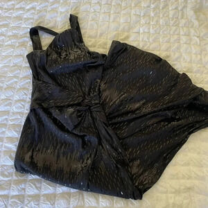 David Meister black halter sequin maxi evening dress